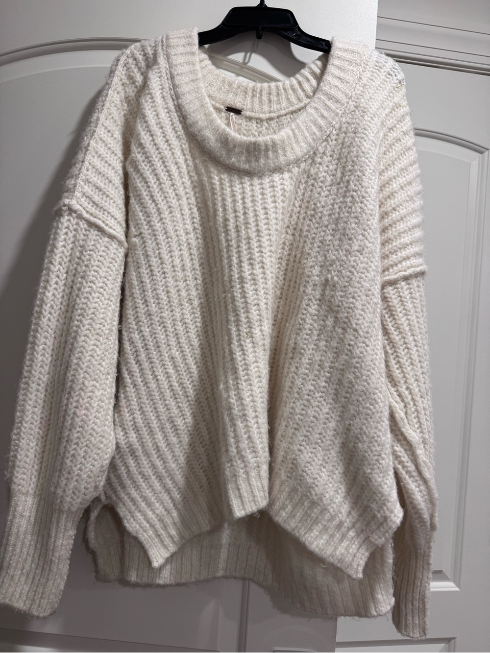 Free People Ivory Ribbed Crewneck Pullover Sweater